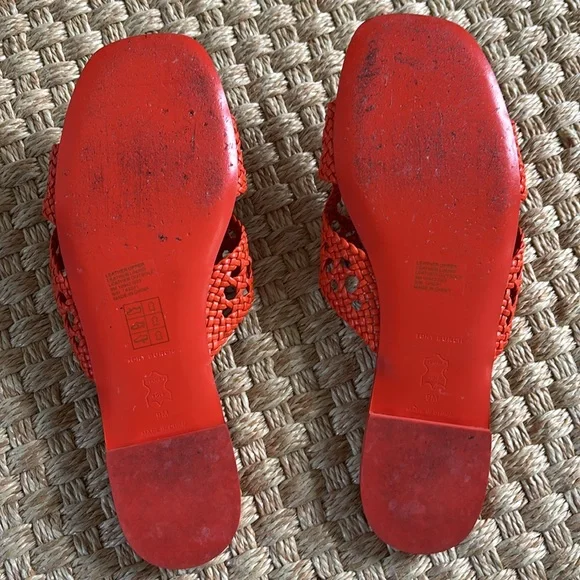 Tory Burch Orange Woven Slide Sandals 9 - Picture 2 of 3